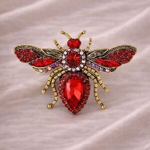 Vintage Red Crystal Bee Brooch